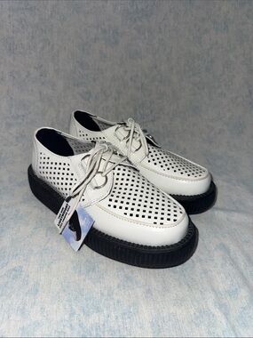 T.U.K. White Leather Creeper Shoes: Perforated Viva - M5/W7